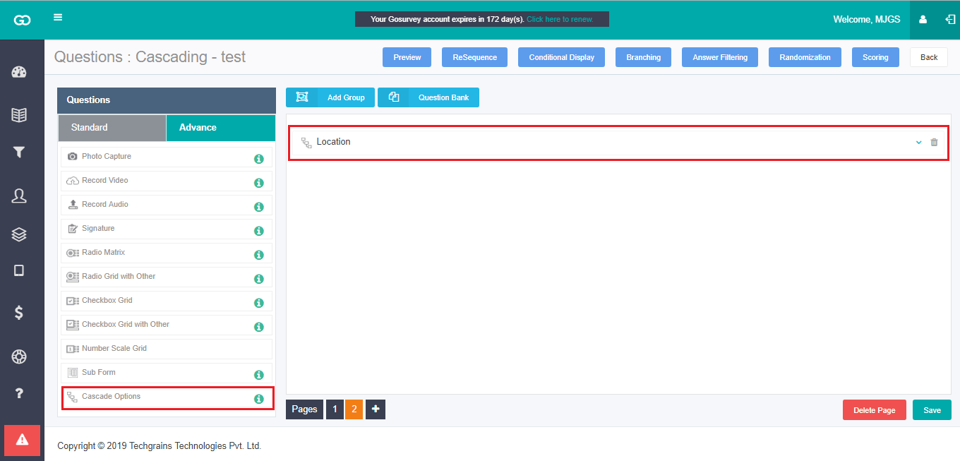 Select Cascade Options